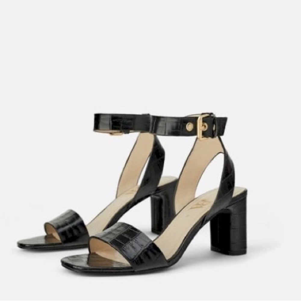 Zara croc effect black leather heeled sandals